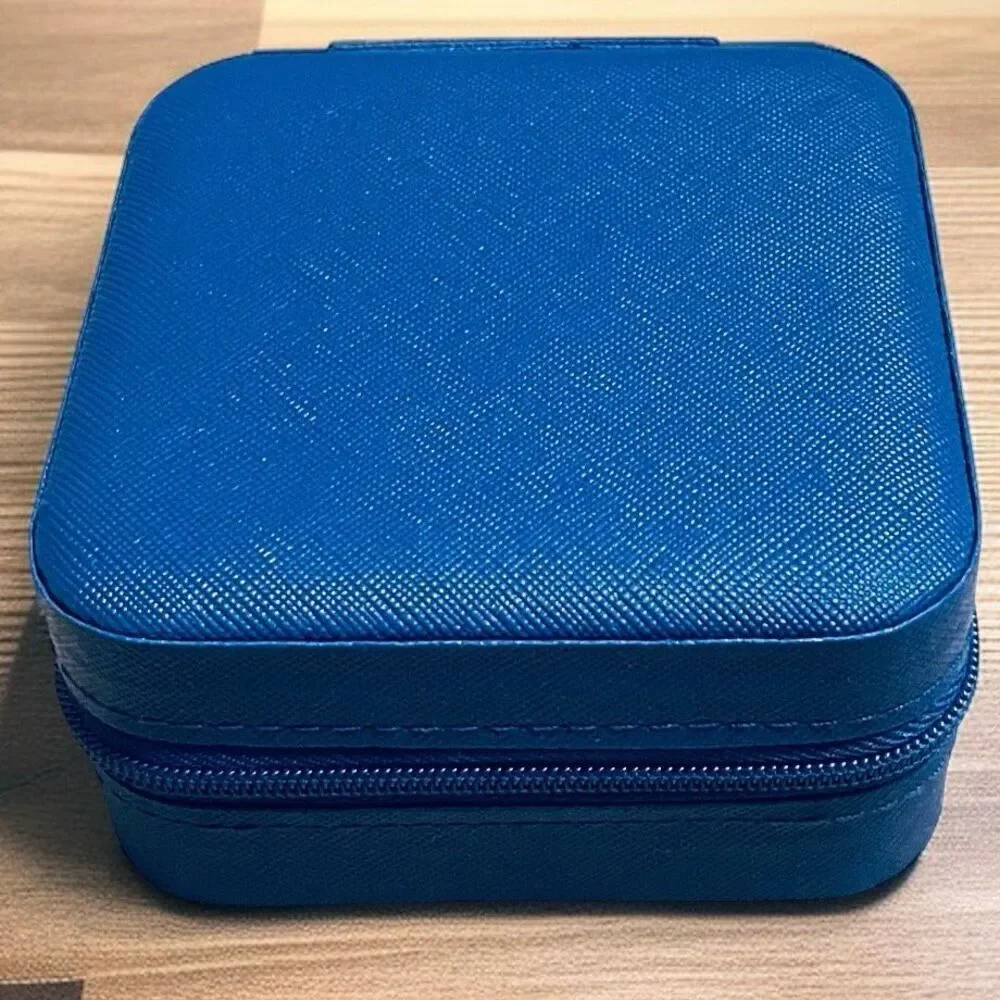 NWT Jewelry Box Case Blue Pu Leather Jewelry Organizer Earrings Bracelets Rings